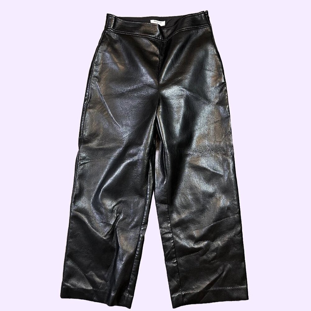 Aritzia Babaton Wide Leg Black Faux Leather Trouser Pants Women's Size 4